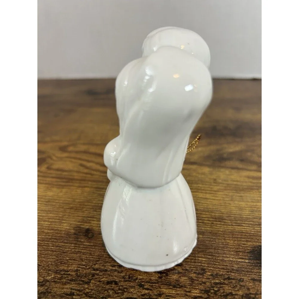 Vintage Ceramic Bride & Groom Wedding Bell White Porcelain Figurine Keepsake
